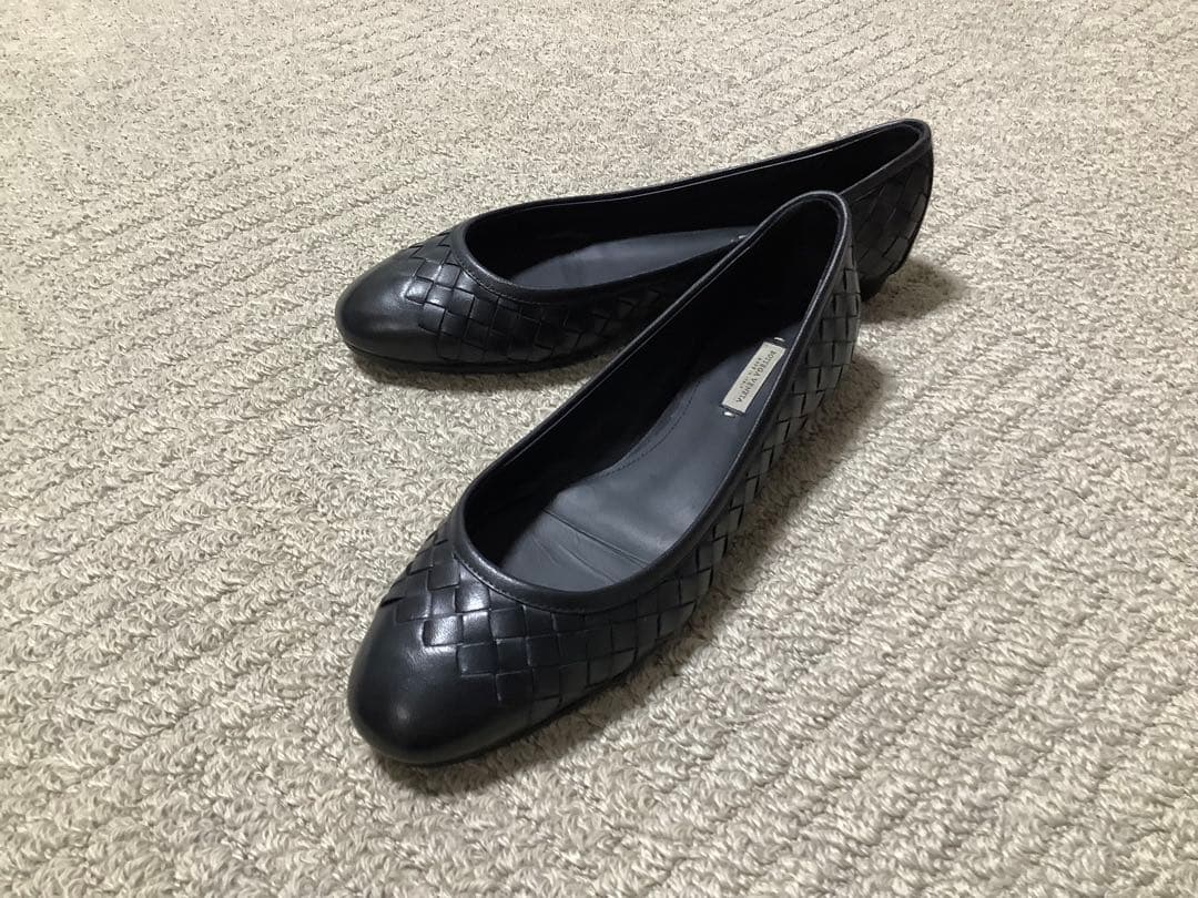 ボッテガ・ヴェネタ 編み込みフラットシューズ 黒36,5