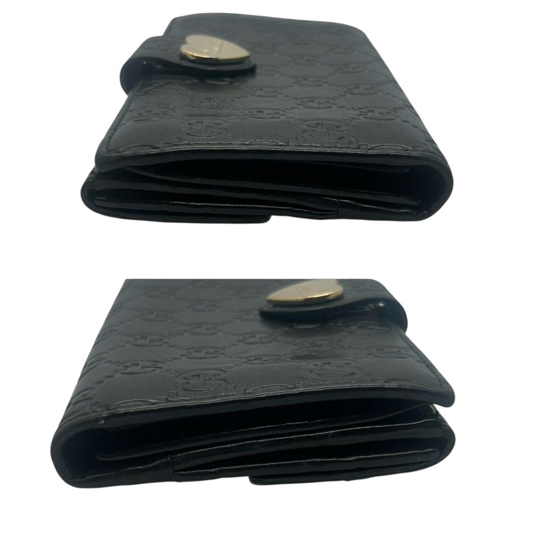 【美品】グッチ 長財布 グッチシマ ラブリーハート Wホック レザー ブラック