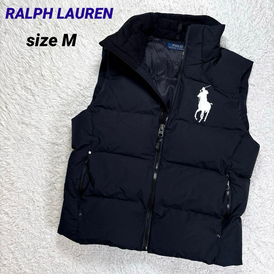 ✨美品・ビッグポニー✨ラルフローレン　ダウンベスト　刺繍　現行タグ　ブラック　M