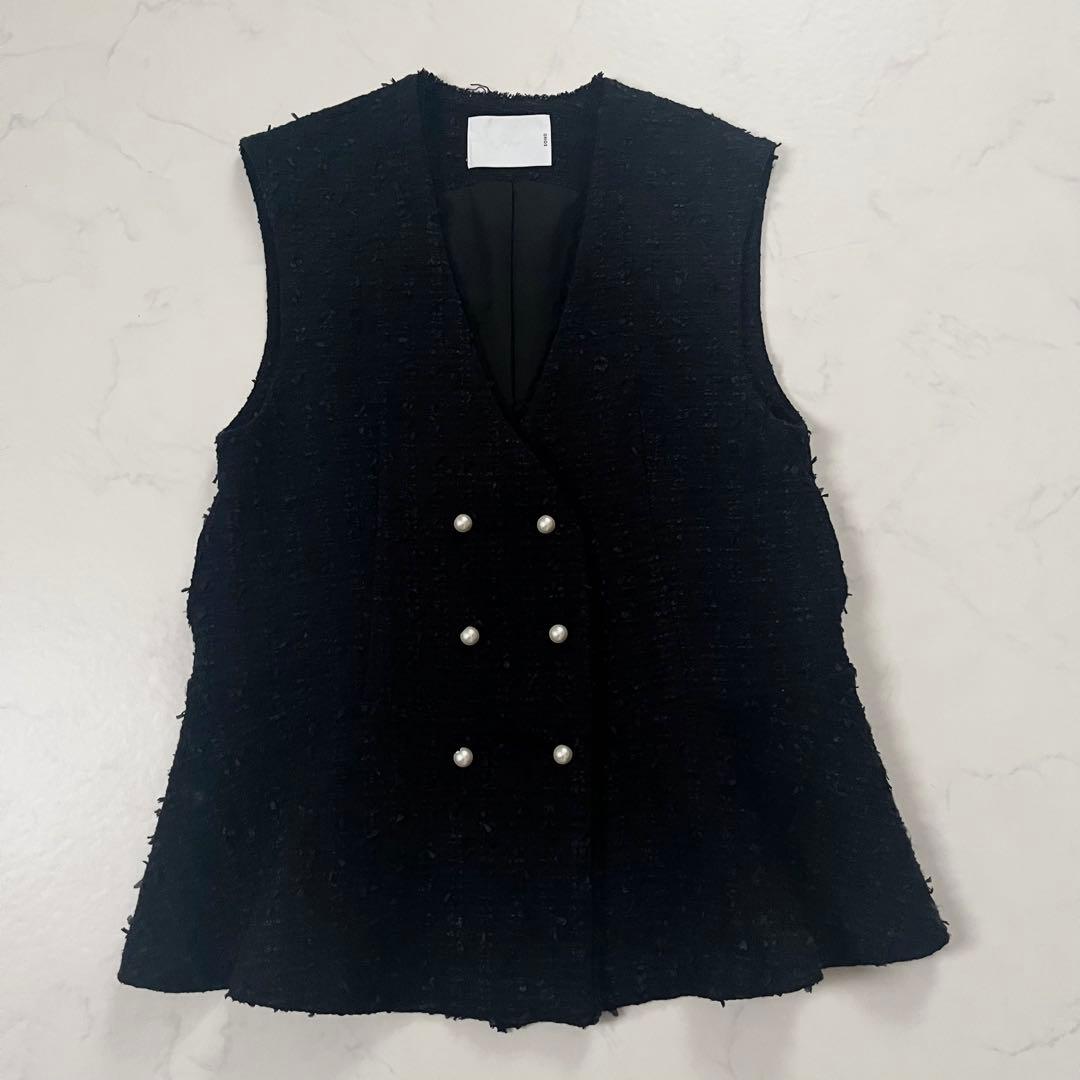 ソーノ　ビッグパールツイードジレ　ペプラム　ネイビー　01サイズ　セレモニー