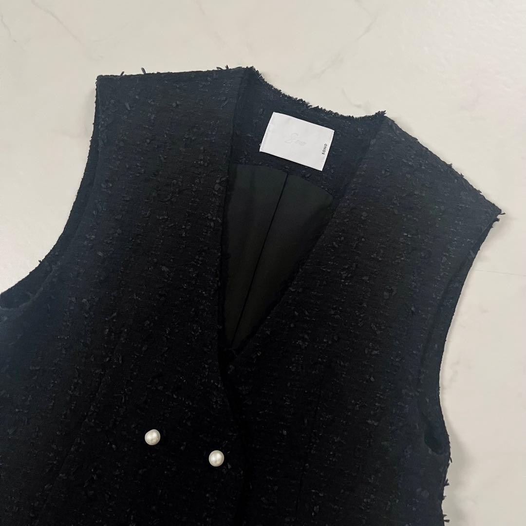 ソーノ　ビッグパールツイードジレ　ペプラム　ネイビー　01サイズ　セレモニー