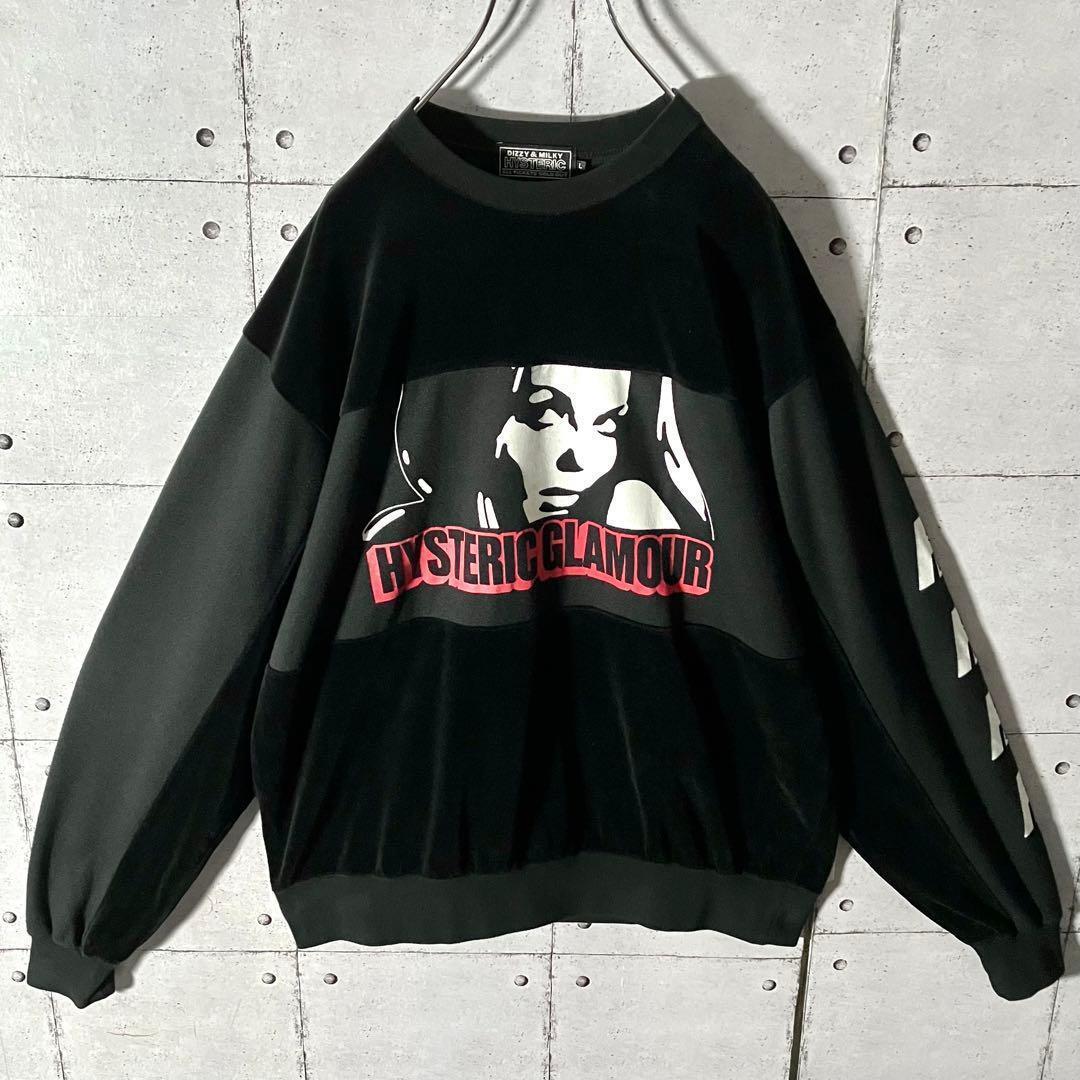 【美品】ヒステリックグラマー☆ベロア切替えトレーナー希少Lブラック