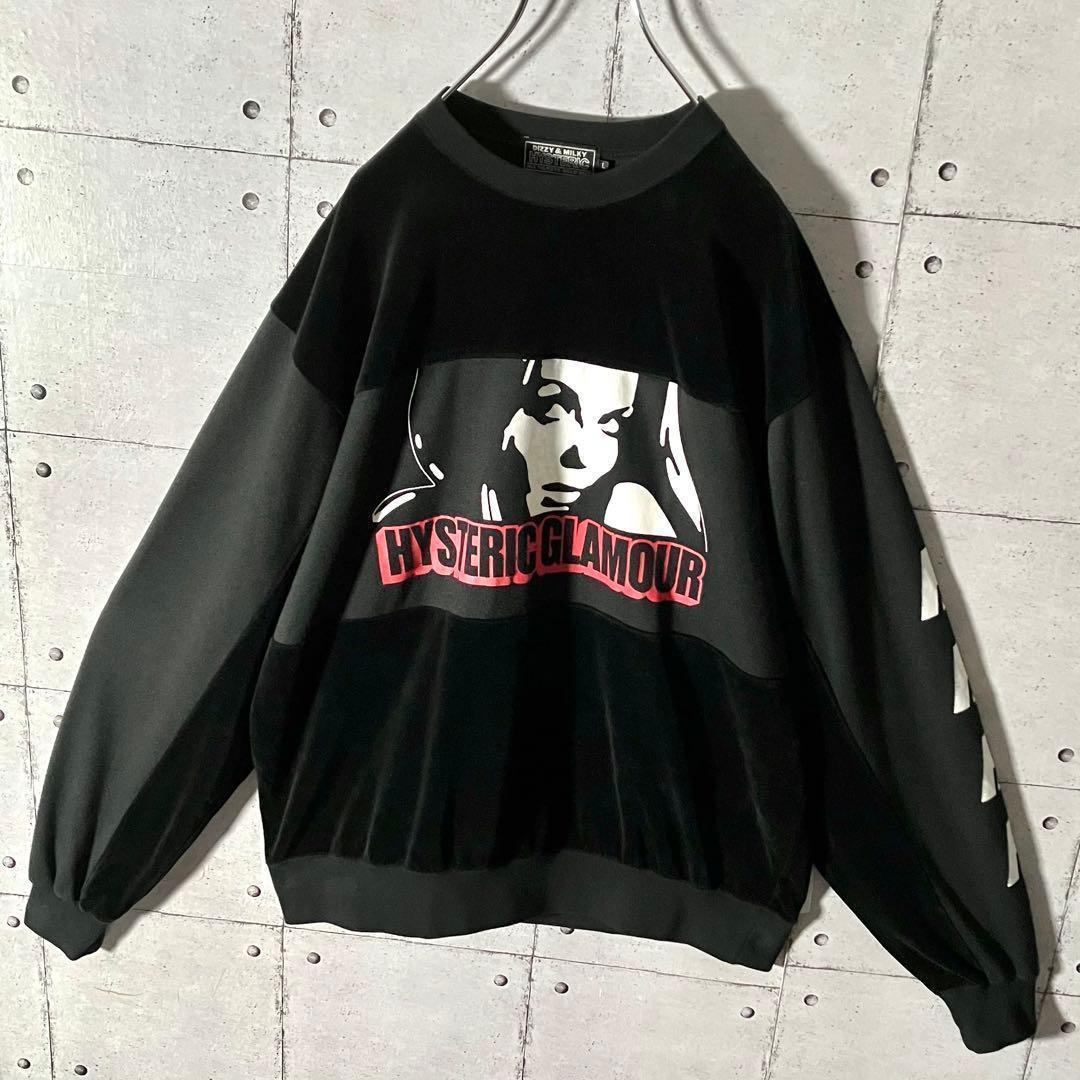 【美品】ヒステリックグラマー☆ベロア切替えトレーナー希少Lブラック