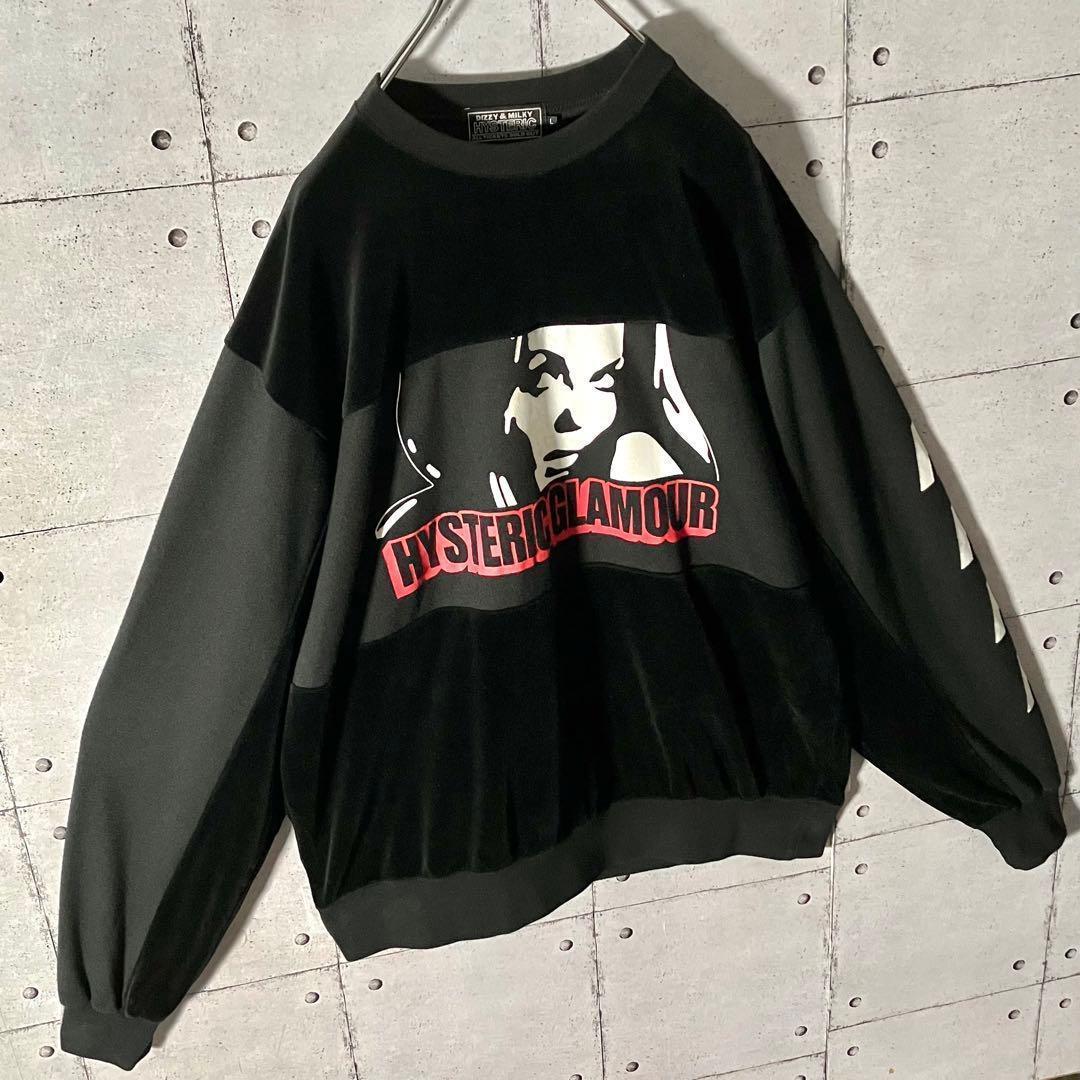 【美品】ヒステリックグラマー☆ベロア切替えトレーナー希少Lブラック