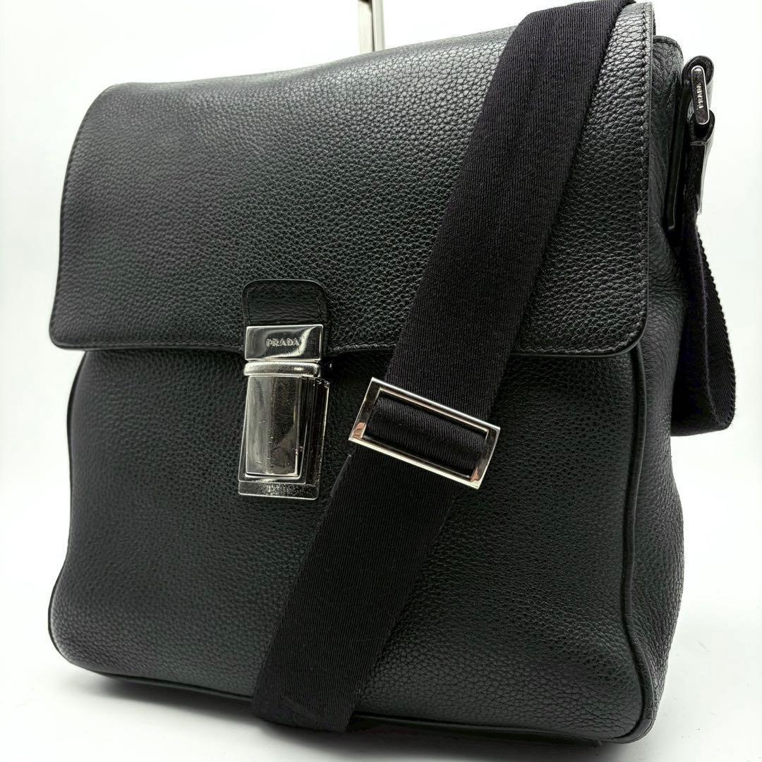 プラダ ショルダーバッグ ヴィッテロ レザー ロック ブラック