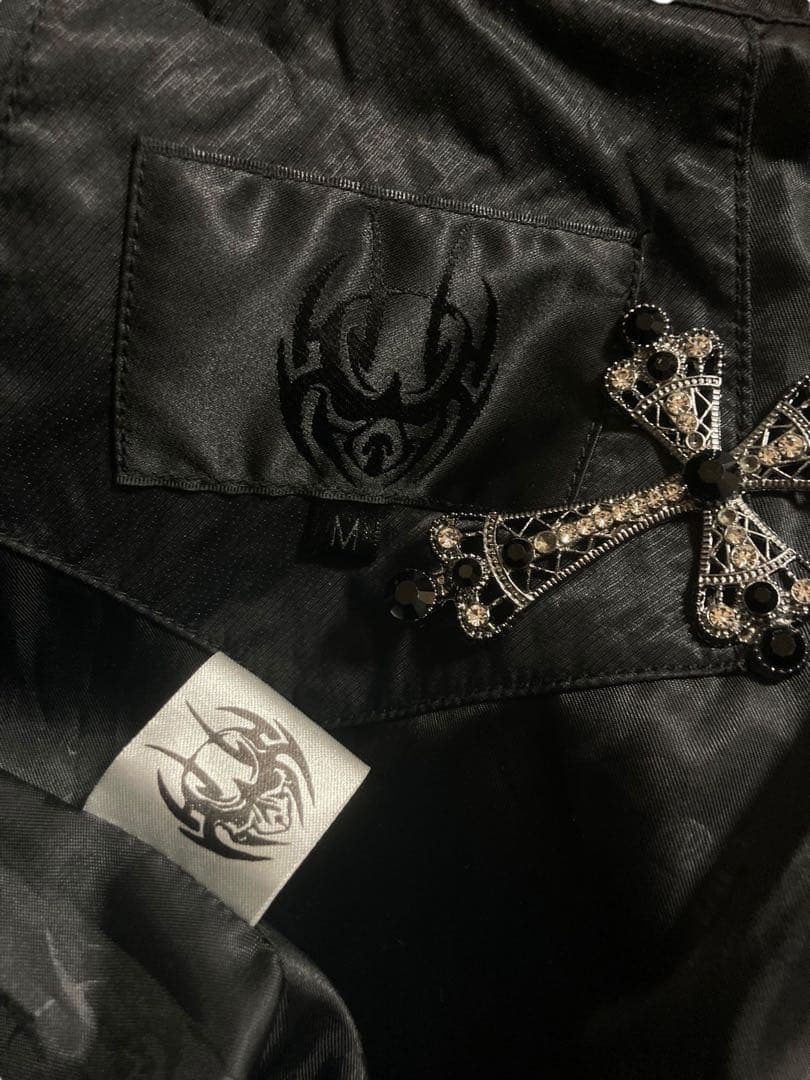 y2k刺繍ドクロ英字フェアリーグランジライダースパンクロックミリタリー黒ゴシック