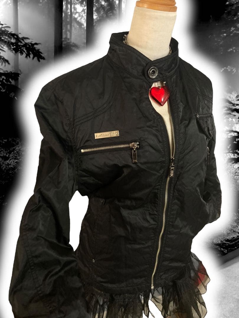 y2k刺繍ドクロ英字フェアリーグランジライダースパンクロックミリタリー黒ゴシック