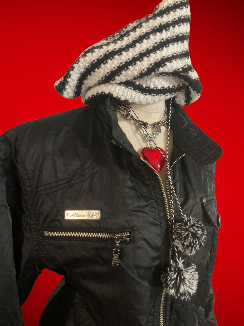 y2k刺繍ドクロ英字フェアリーグランジライダースパンクロックミリタリー黒ゴシック