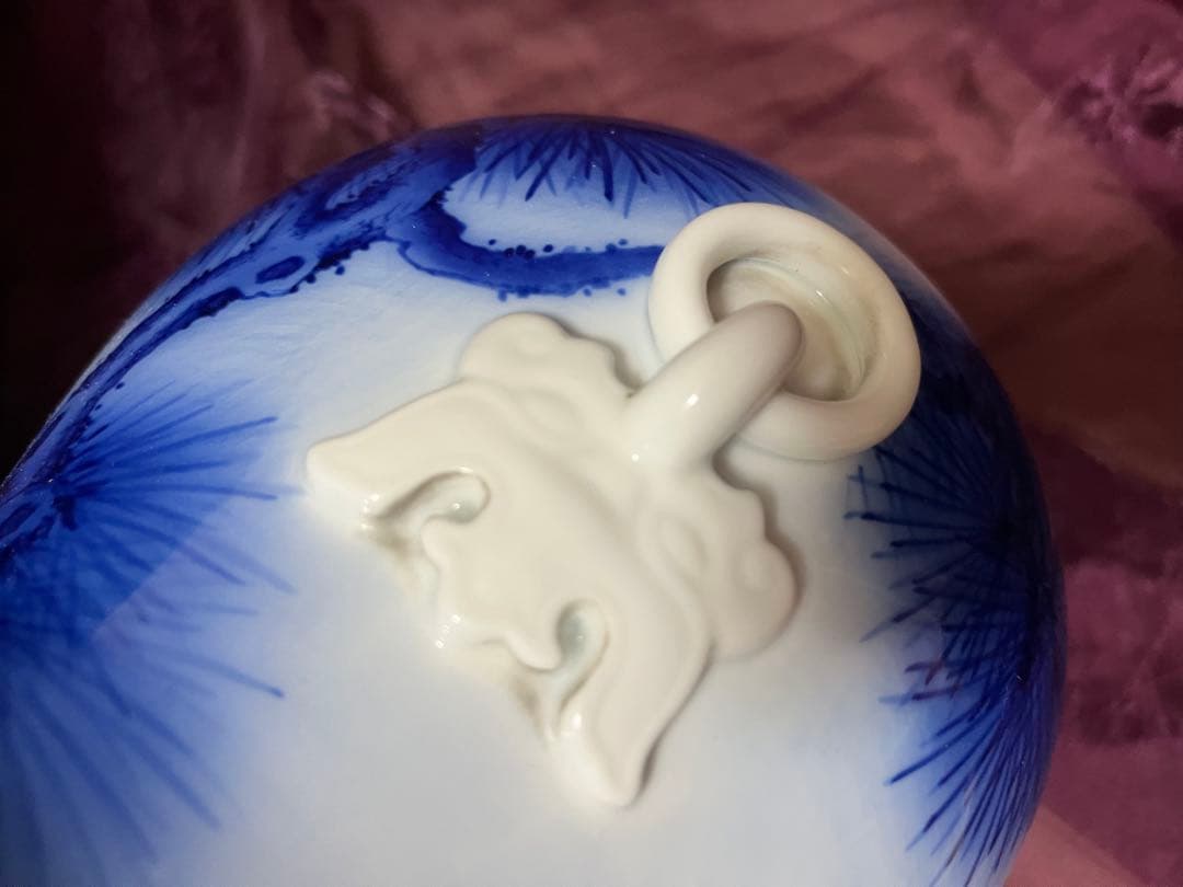 オールド香蘭社　染錦老松紋　耳付き花瓶　花瓶