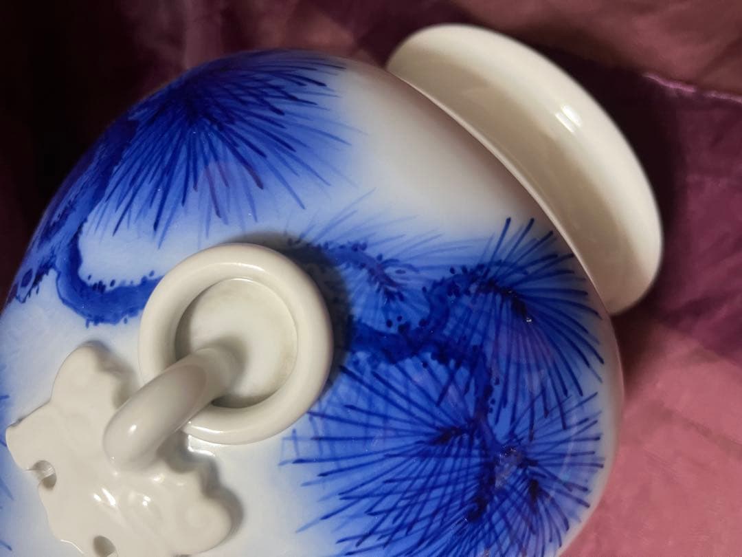 オールド香蘭社　染錦老松紋　耳付き花瓶　花瓶