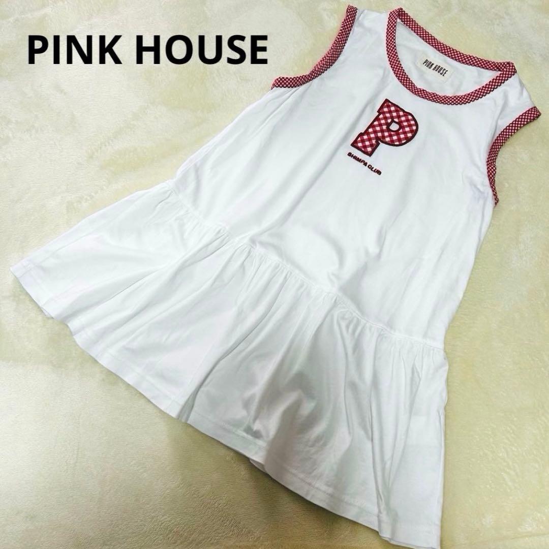 ピンクハウス 日本製 未使用 ギンガムチェック ロゴ チュニックカットソーP42