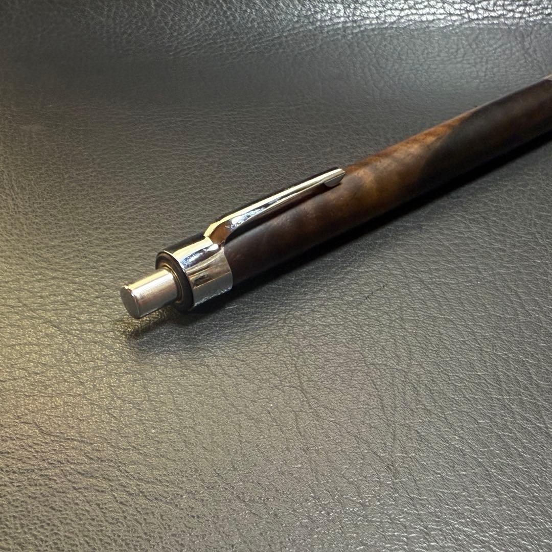 207黒柿縮杢　木製シャーペン　超低重心(溝付き) ステンレス