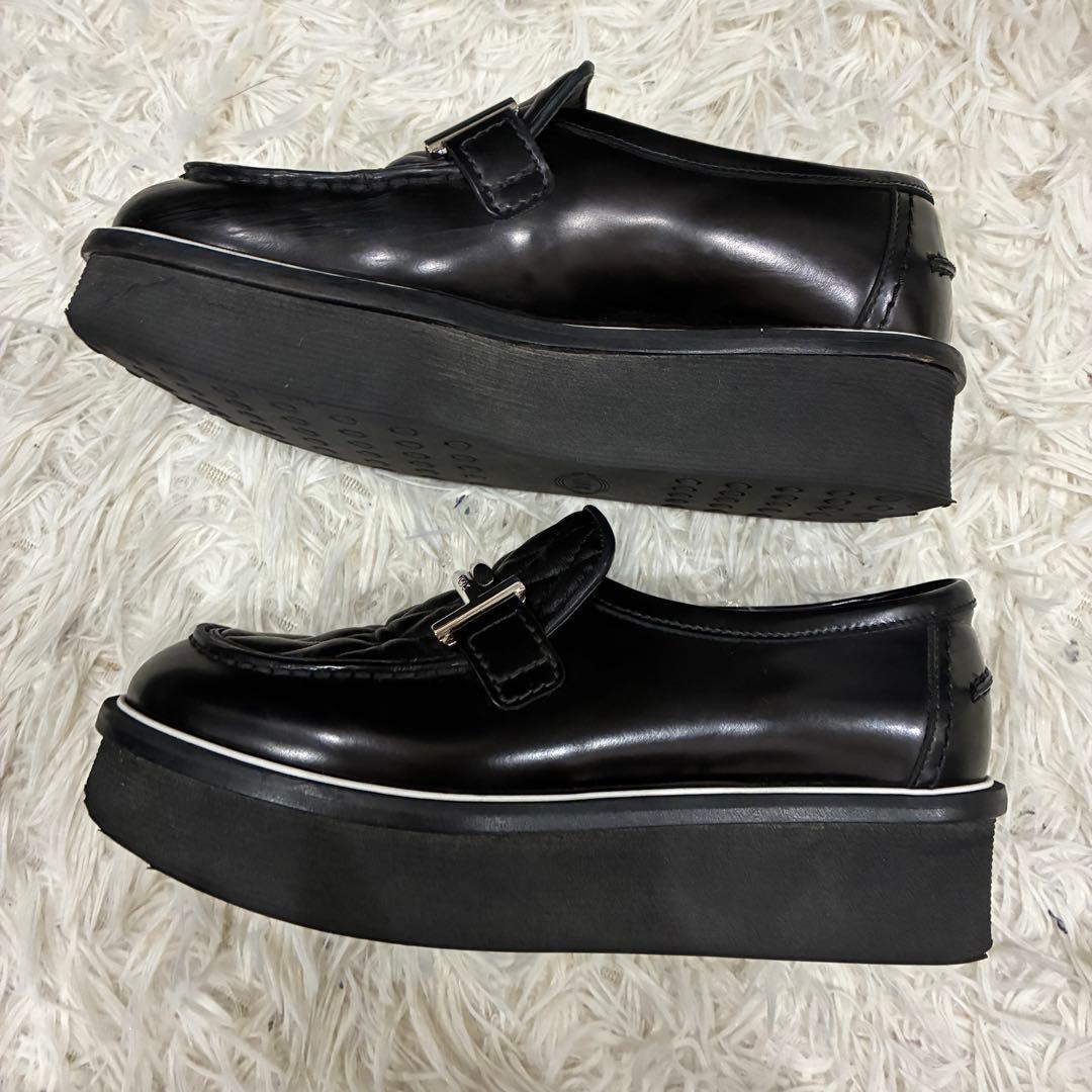 美品✨トッズ 厚底 ローファー ダブルT キルティング ブラック 34