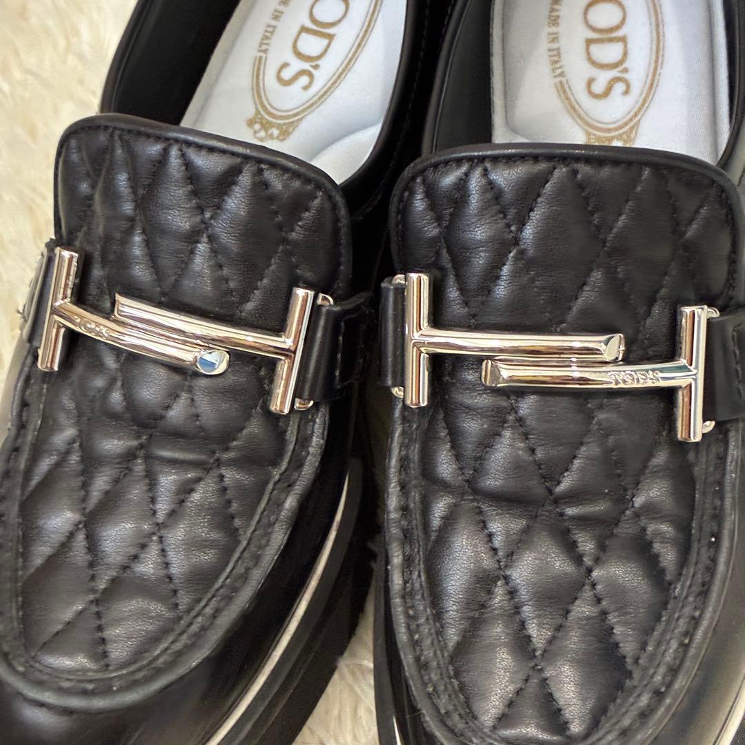 美品✨トッズ 厚底 ローファー ダブルT キルティング ブラック 34