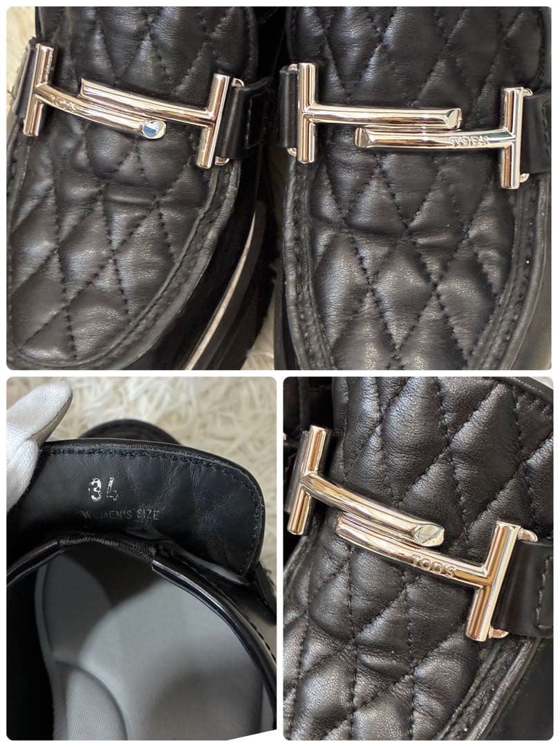 美品✨トッズ 厚底 ローファー ダブルT キルティング ブラック 34