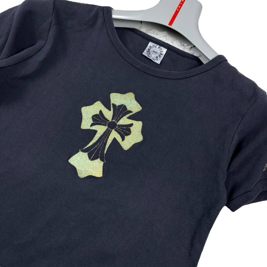 【ユノ】美品 クロムハーツ ゴールドクロスプリントTシャツ USA製Y2K