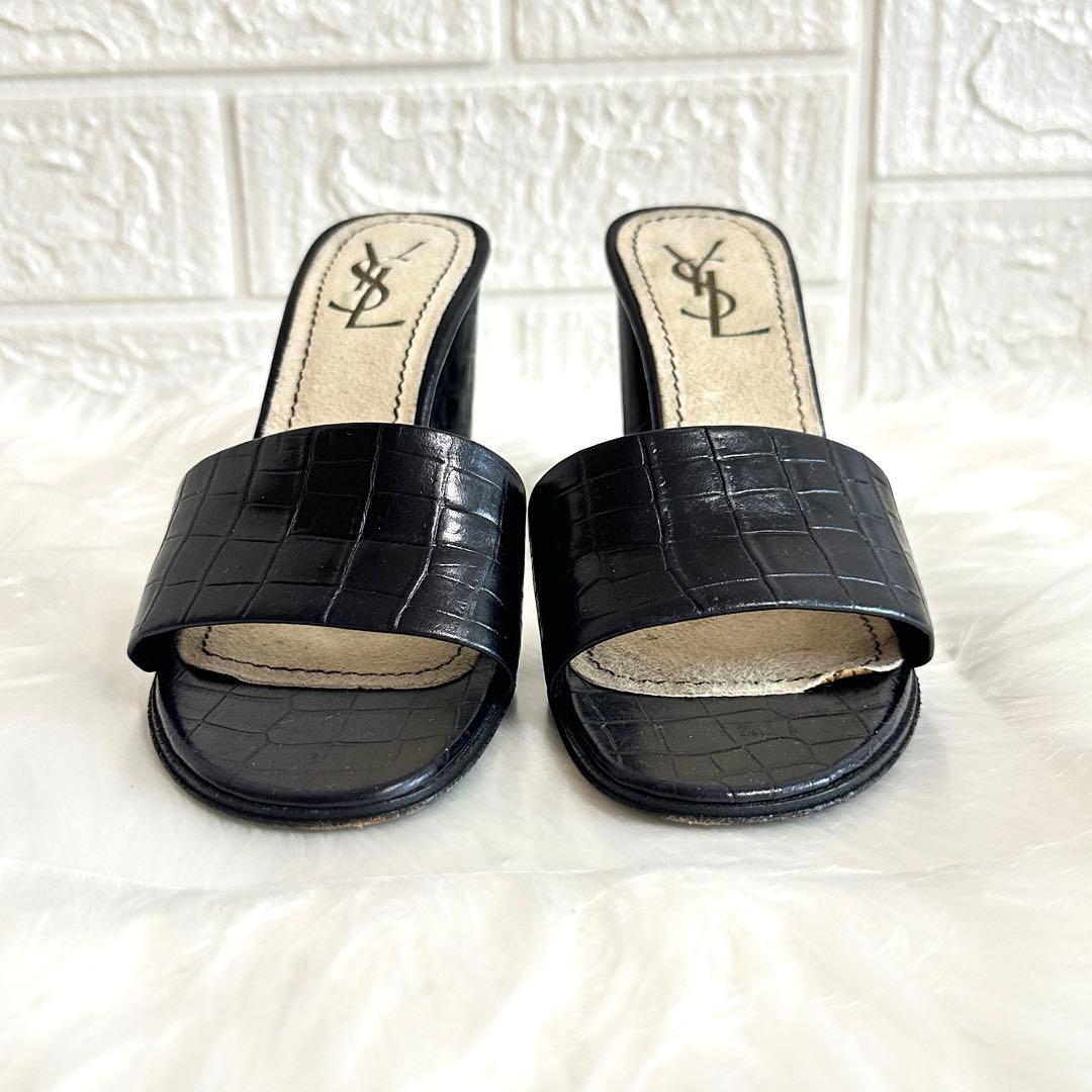 未使用級✨イヴ・サンローラン ミュール パンプス ヒール クロコ イタリア製