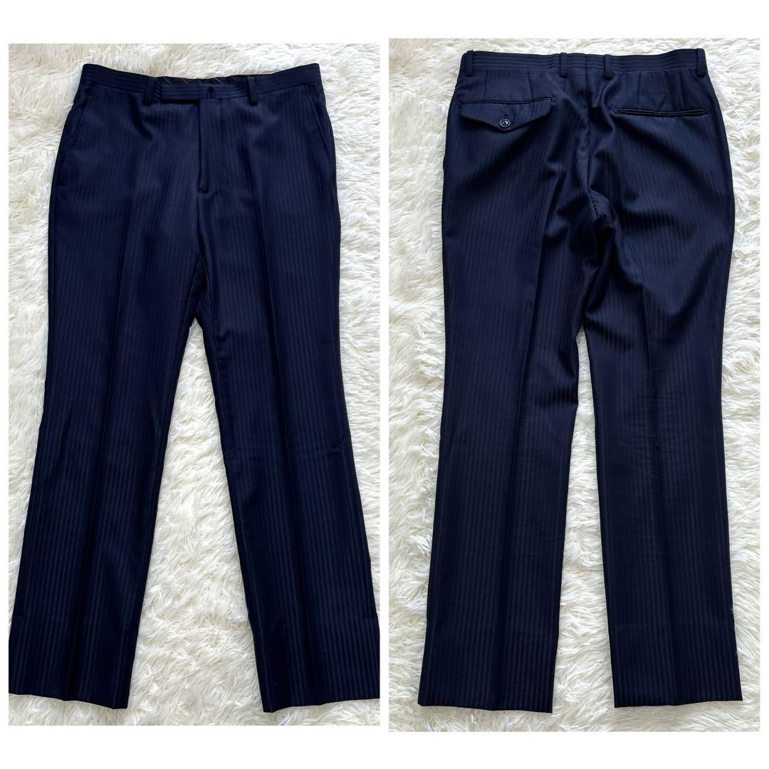 3ピース✨桂由美 ビジネス スーツ ネイビー ストライプ 92 A5 ウール混合