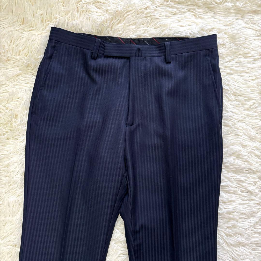3ピース✨桂由美 ビジネス スーツ ネイビー ストライプ 92 A5 ウール混合