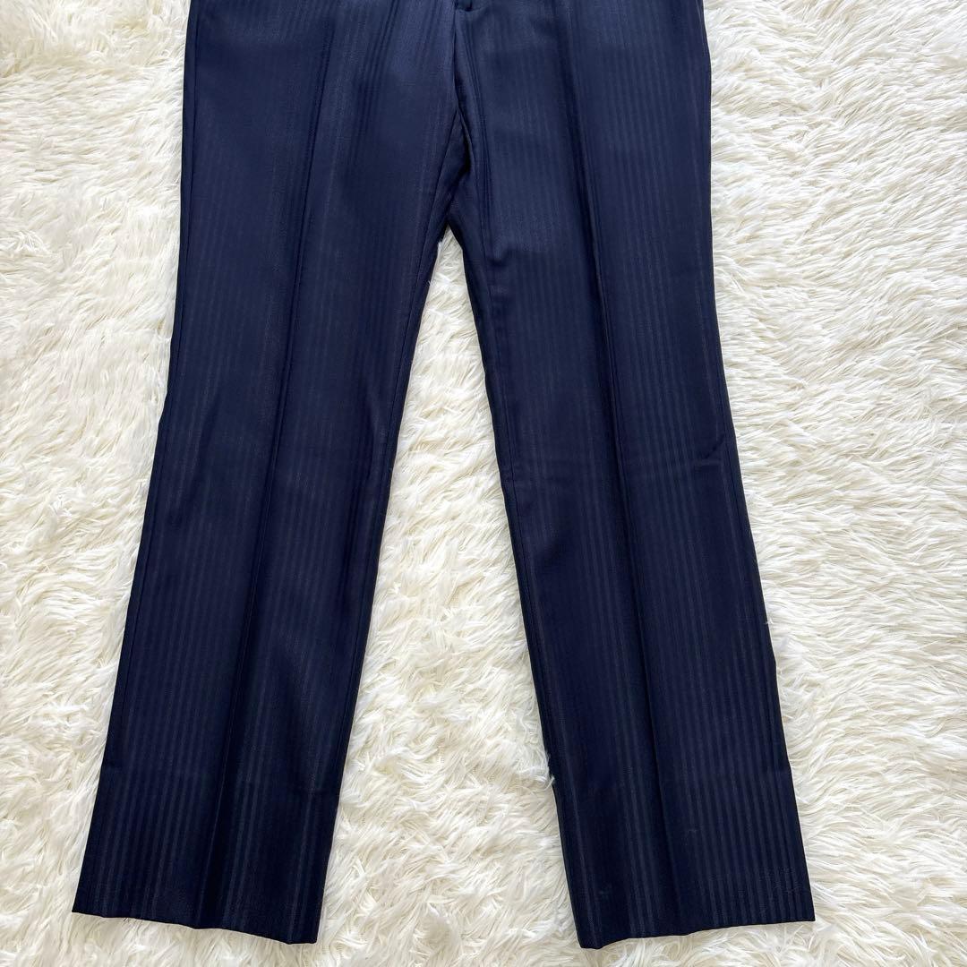 3ピース✨桂由美 ビジネス スーツ ネイビー ストライプ 92 A5 ウール混合