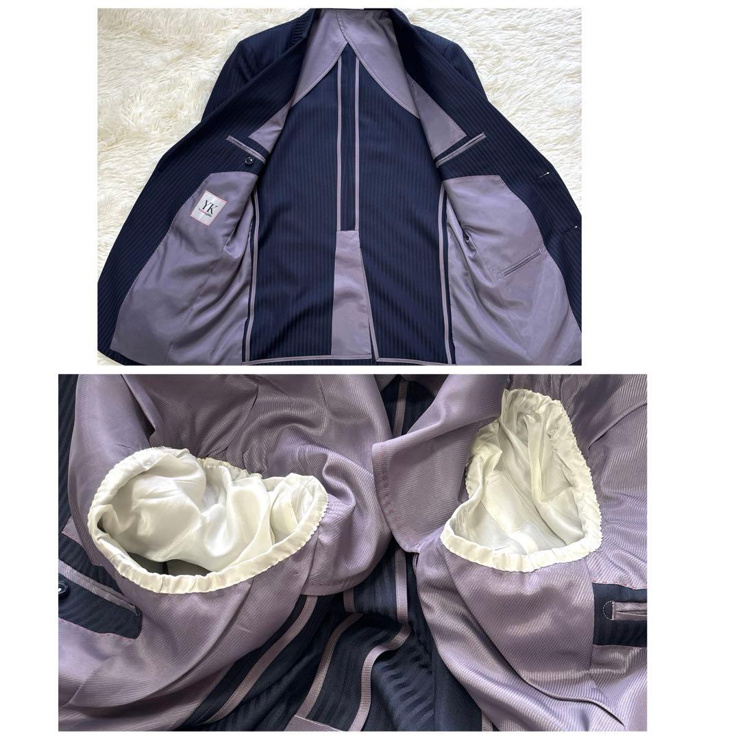 3ピース✨桂由美 ビジネス スーツ ネイビー ストライプ 92 A5 ウール混合