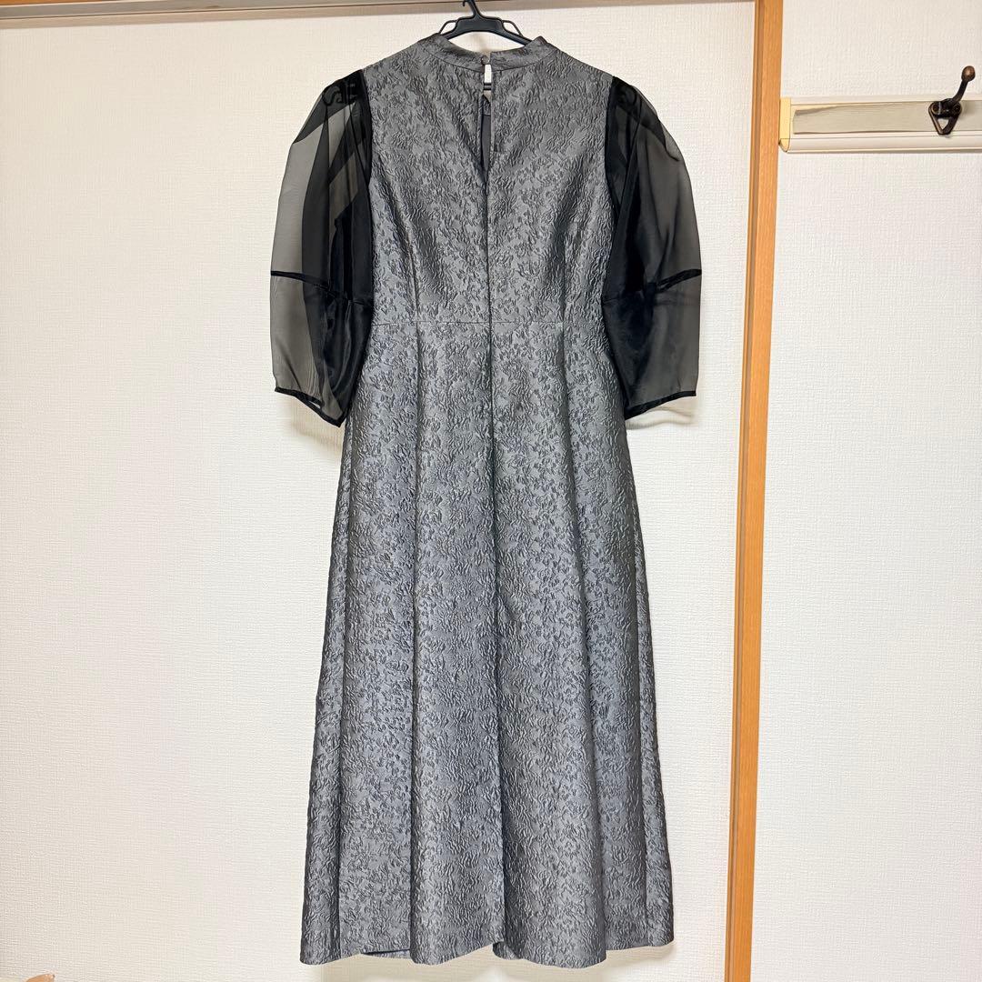 【美品】オケージョンドレス シースルー袖付きダークグレー