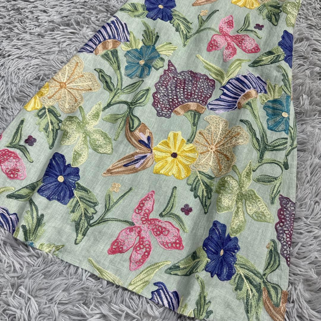 未使用✨希少✨シビラ フラワー刺繍フレアワンピース リネン 総柄 ノースリーブ
