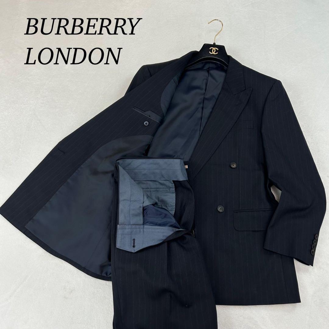 K613 L バーバリーロンドン ダブル 肩パット スーツ上下 ネイビー メンズ