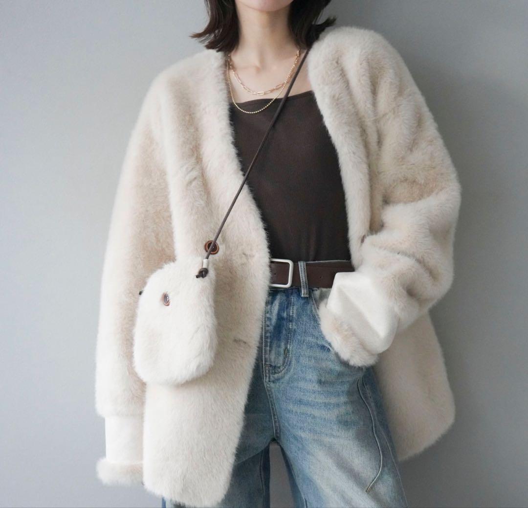 lumier エコファーコート ジャケット アイボリー