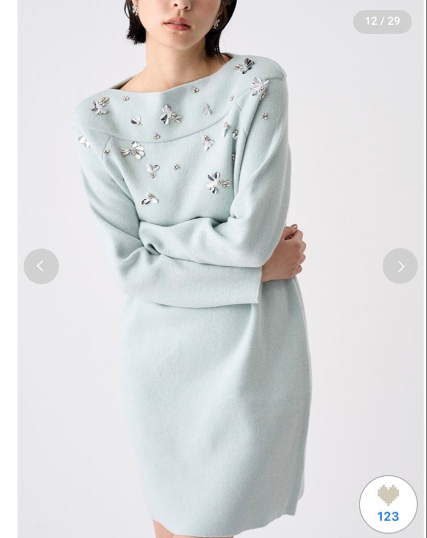 CELFORD ペダルビジューニットワンピース　ミント