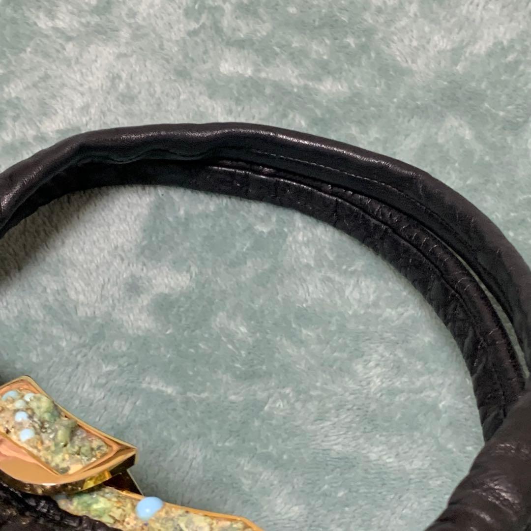 濱野 HAMANO ハマノ 天然石 ラムレザー ハンドバッグ ブラック 高級