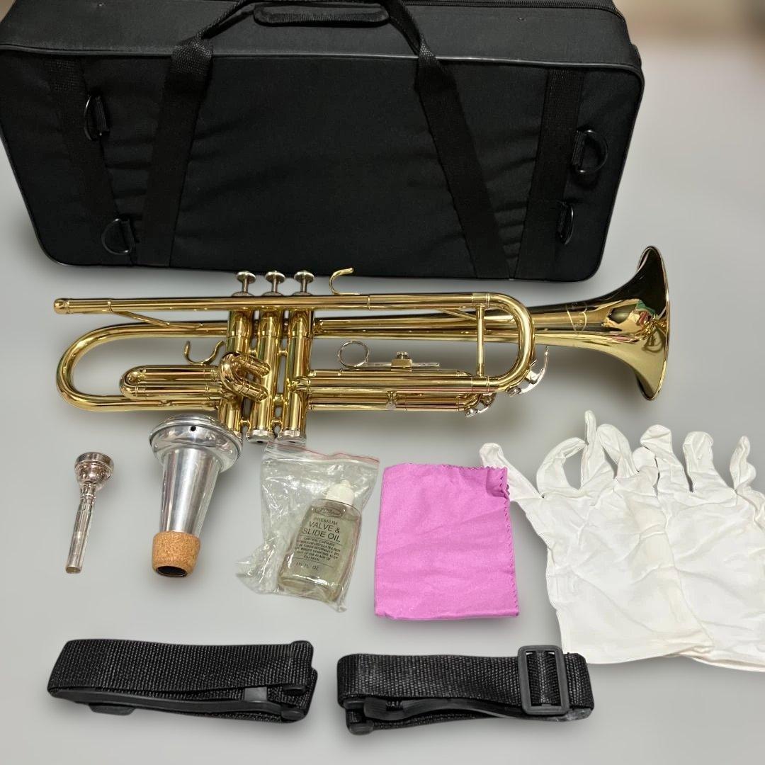 トランペット　本体　付属品　ケース　セット　ミュート付き　模様入り