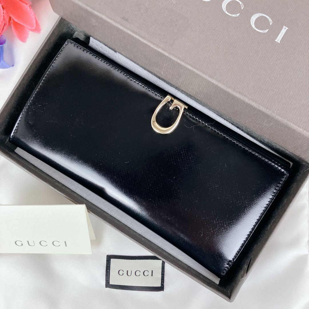 未使用品✨グッチ　長財布　オールド　ヴィンテージ　レザー　ゴールド金具　黒