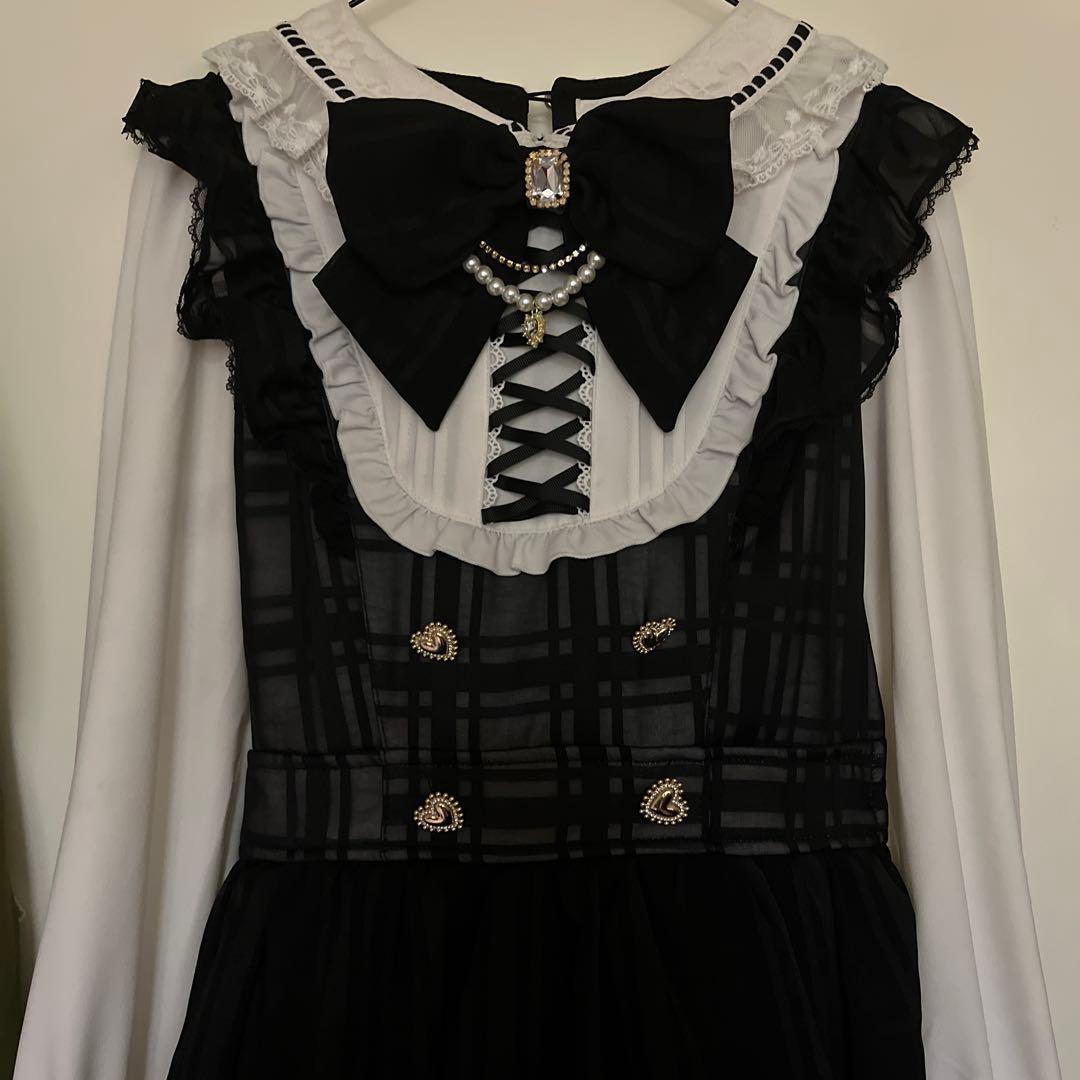 LIZLISA シアーチェックエプロンフリルワンピース