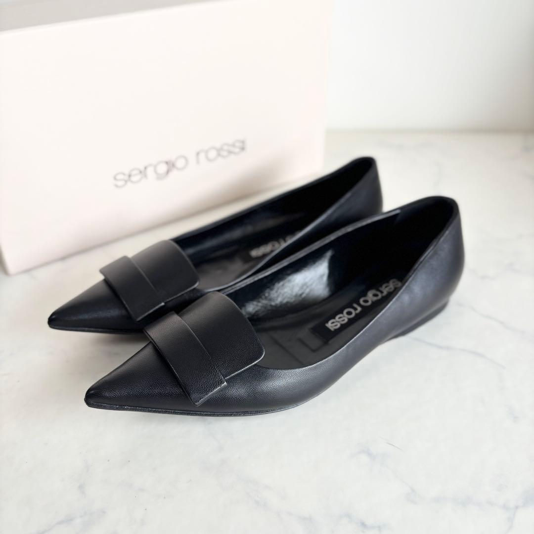 セルジオロッシ 36 SR1 バレリーナ フラットパンプス レザー ブラック