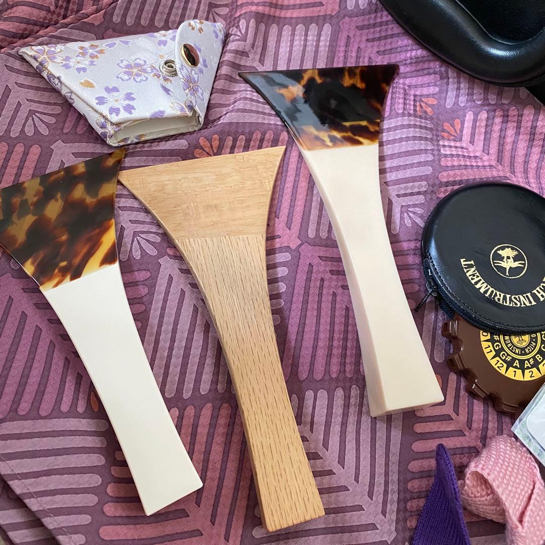 【皮張替済・すぐ弾ける】津軽三味線 撥3本(鼈甲含)・チューナー・ハードケース付