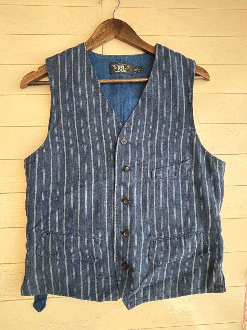 RRL/インディゴリネンストライプベスト/S/ラルフローレン