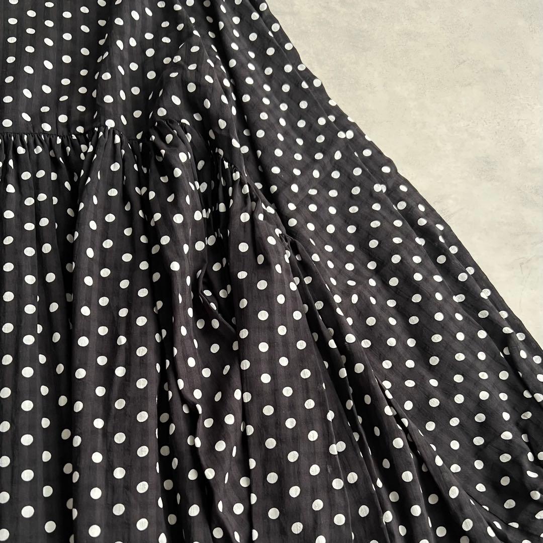 新品　BEARDSLEY ビアズリー　ドットギャザーチュニック　ブラック　F