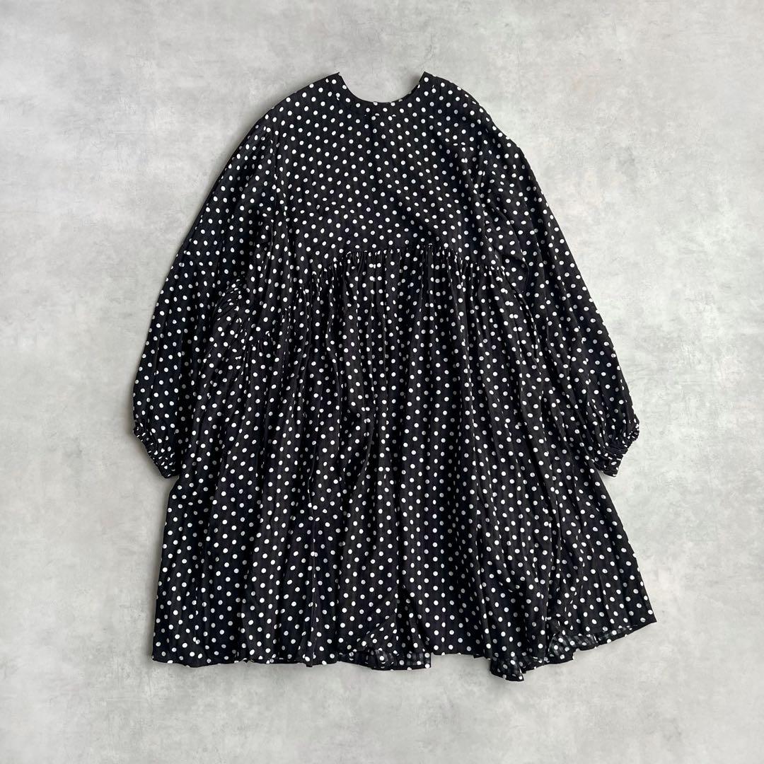 新品　BEARDSLEY ビアズリー　ドットギャザーチュニック　ブラック　F