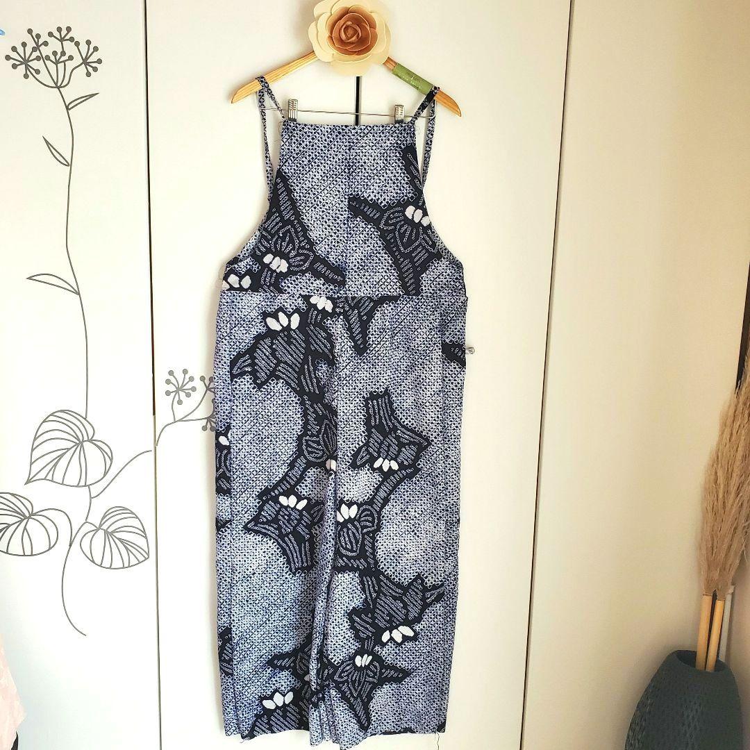 有松絞り浴衣リメイク　サロペット、オールインワン、有松鳴海絞り浴衣よりリメイク