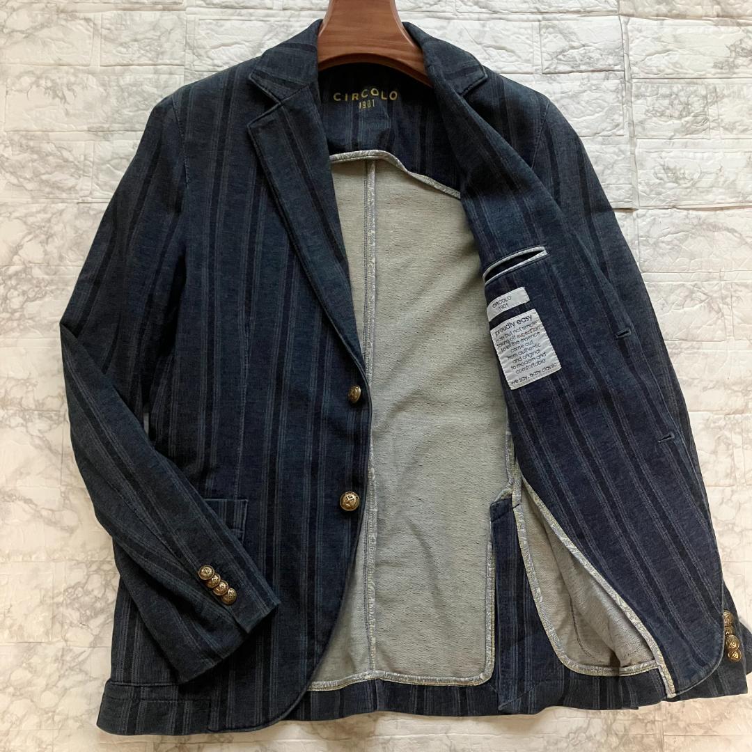CIRCOLO1901 紺ブレ テーラードジャケット 金ボタン デニム調 伸縮