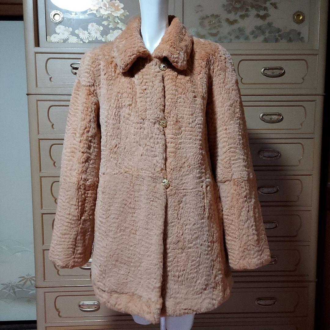 リアル シェアードファーWフェイスリバーシブルハーフコート希少オレンジ色