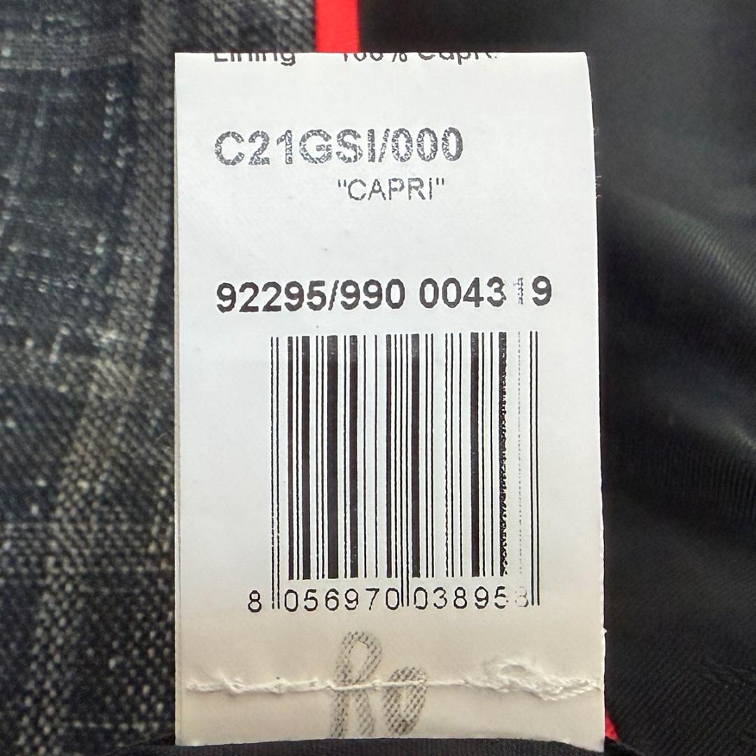 J7437 美品 イザイア CAPRIチェック柄リネンジャケット 濃灰 46