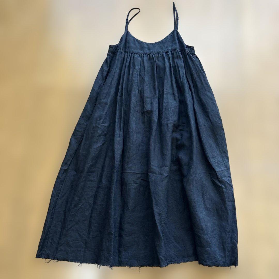 未使用に近い　ネストローブ　定番キャミワンピース　リネン　ブラック　通年活躍