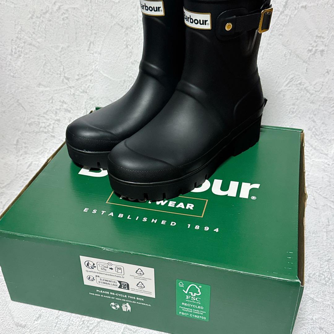 Barbour ブラック レインブーツ　ミドル丈