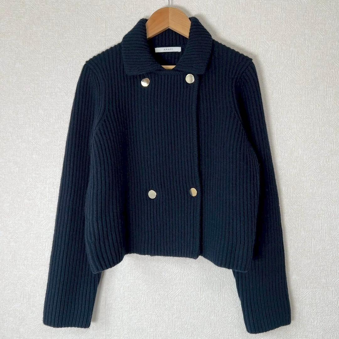 ANAYI 2024AW スーパージロン襟付き カーディガン ネイビー 38
