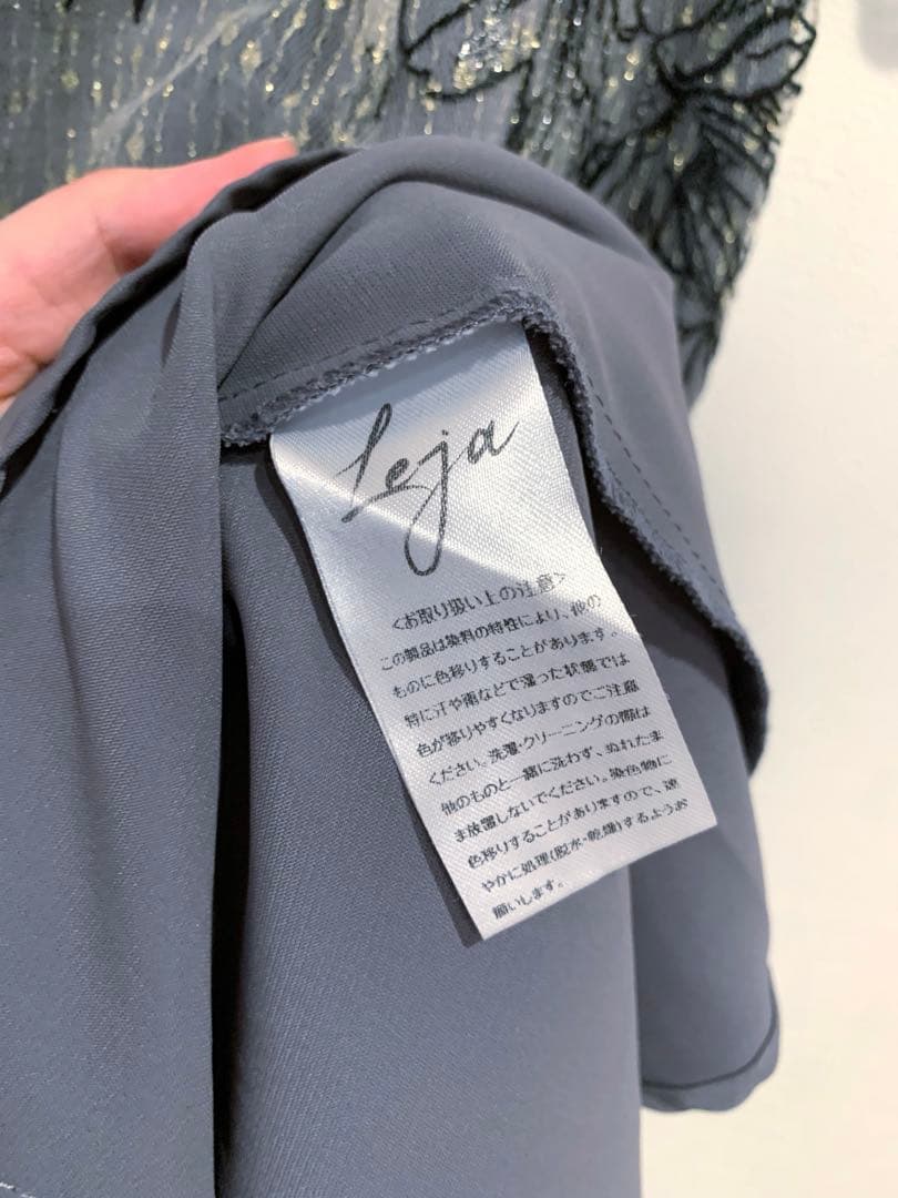 Leja 花柄刺繍レースパフスリーブマーメイドフレアロングワンピースドレス