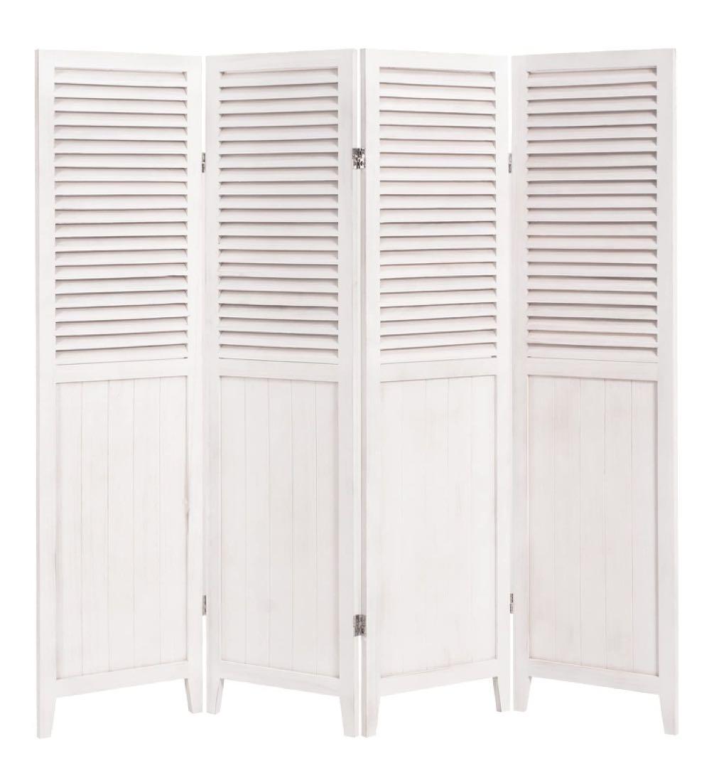 萩原 パーテーション4連 完成品 アンティーク調 高さ148アンティークホワイト