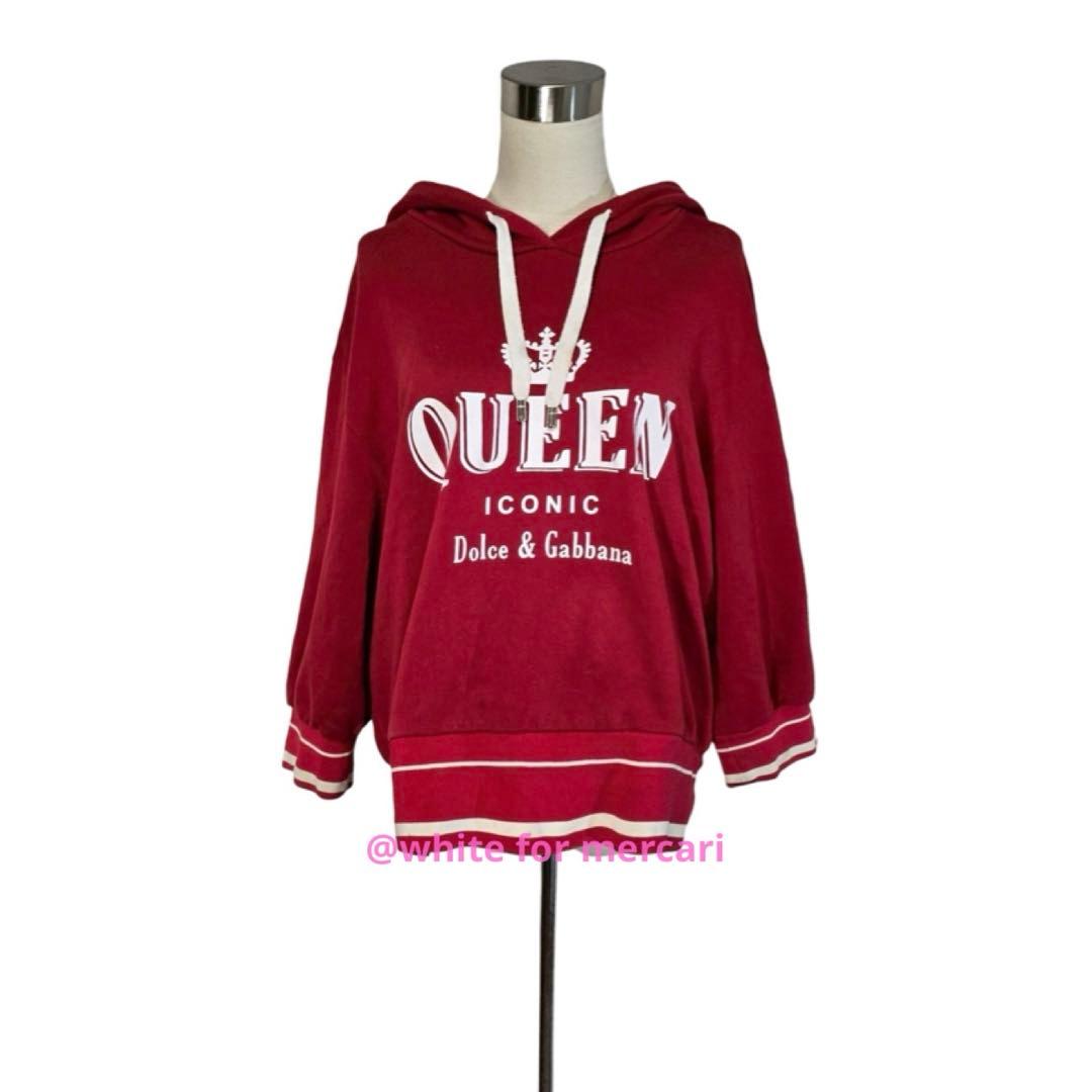DOLCE&GABBANA クイーンロゴ深紅スウェットパーカー