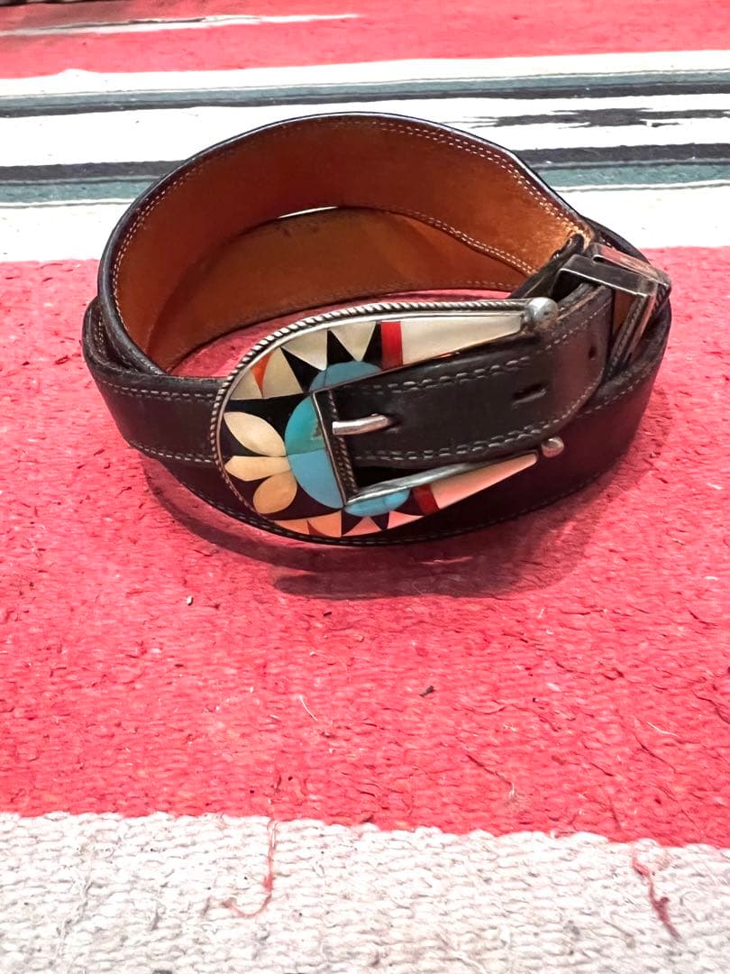 インディアンジュエリー　シルバー925製　ターコイズ、シェル　インレイバックル